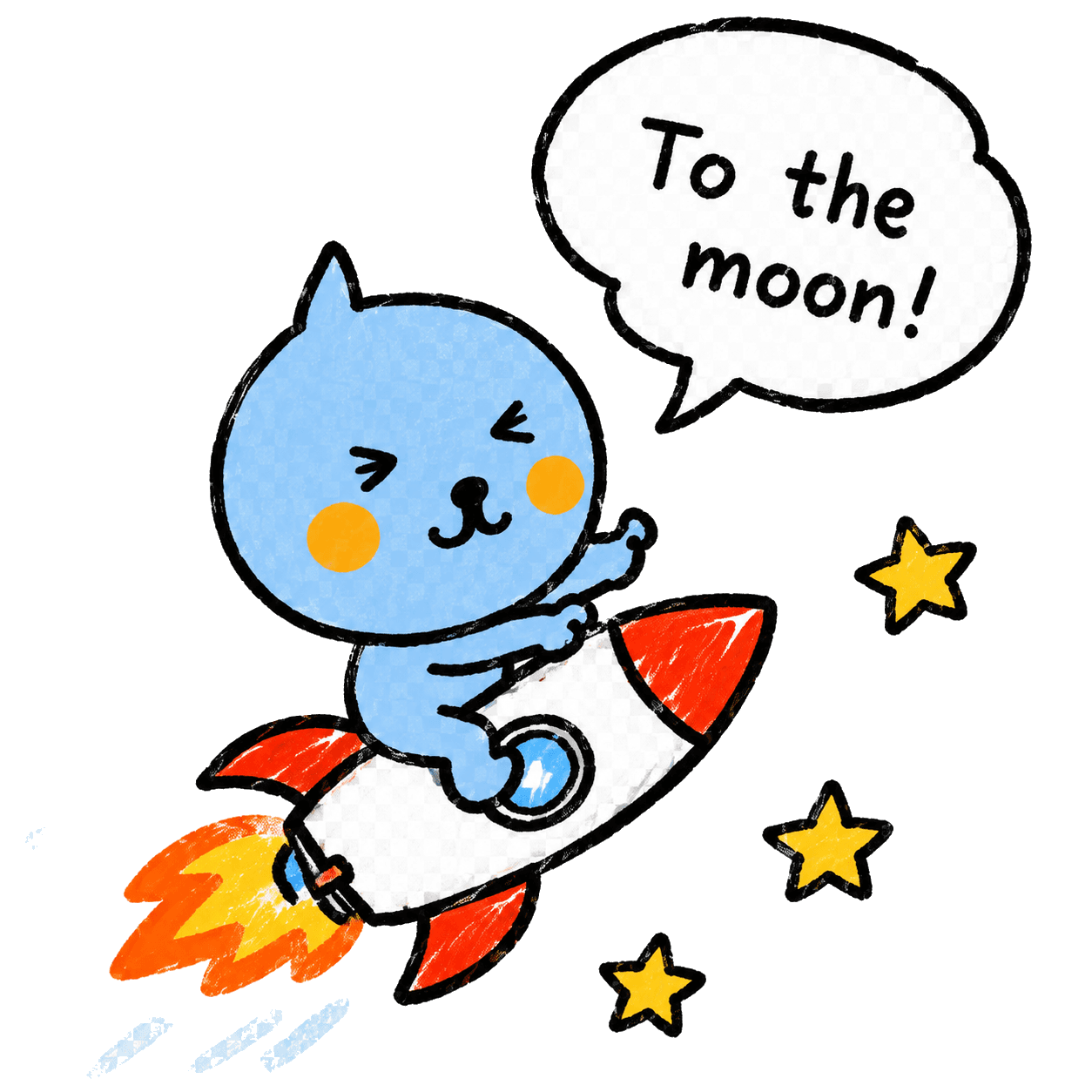 Qoo riding a rocket to the moon
